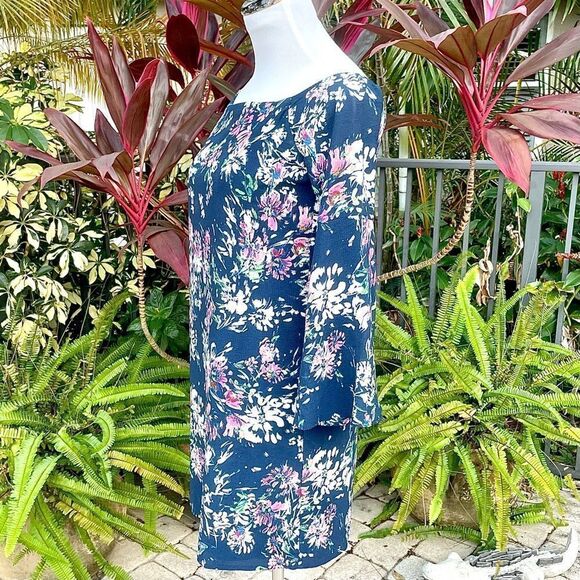 Aqua Floral Boat Neck Mini Dress - Picture 3 of 7
